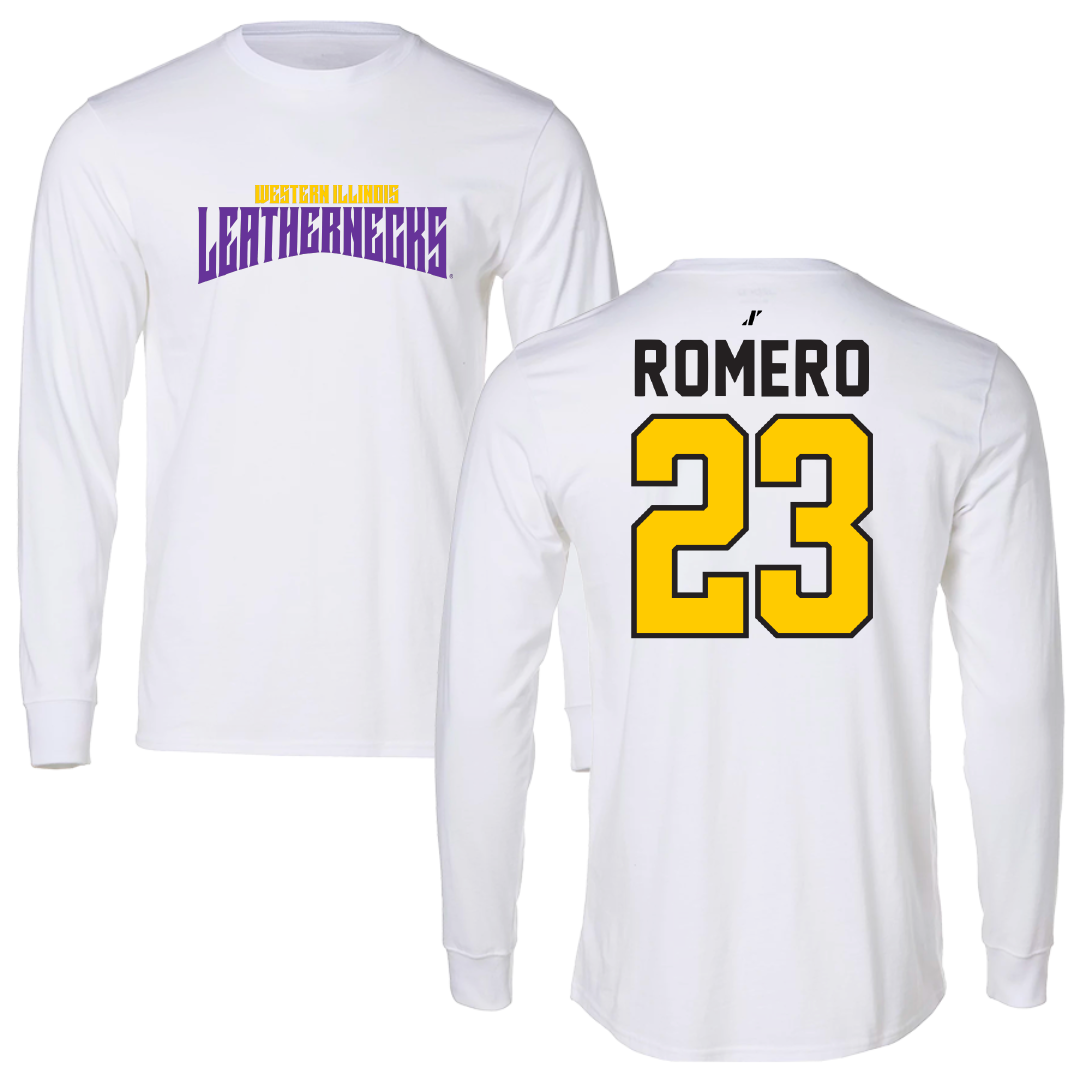 Western Illinois University Baseball White Classic Long Sleeve - #23 Jorge Romero