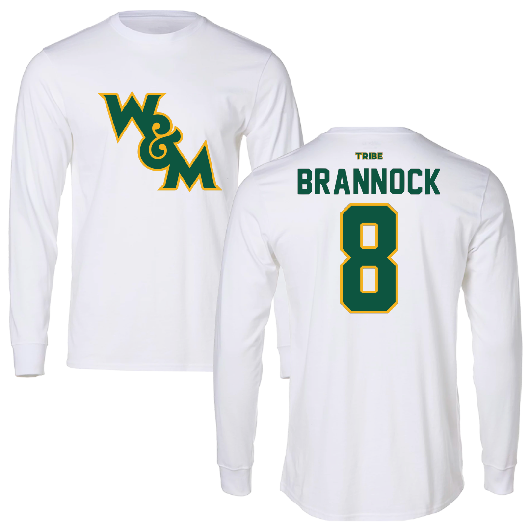 William & Mary Football White Performance Long Sleeve - #8 Noah Brannock