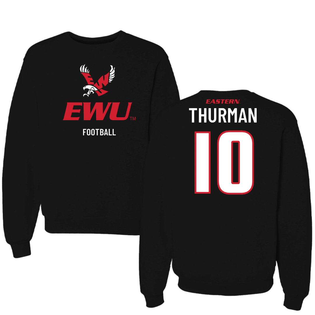 Eastern Washington University Football Black EWU Crewneck - #10 Trevor Thurman