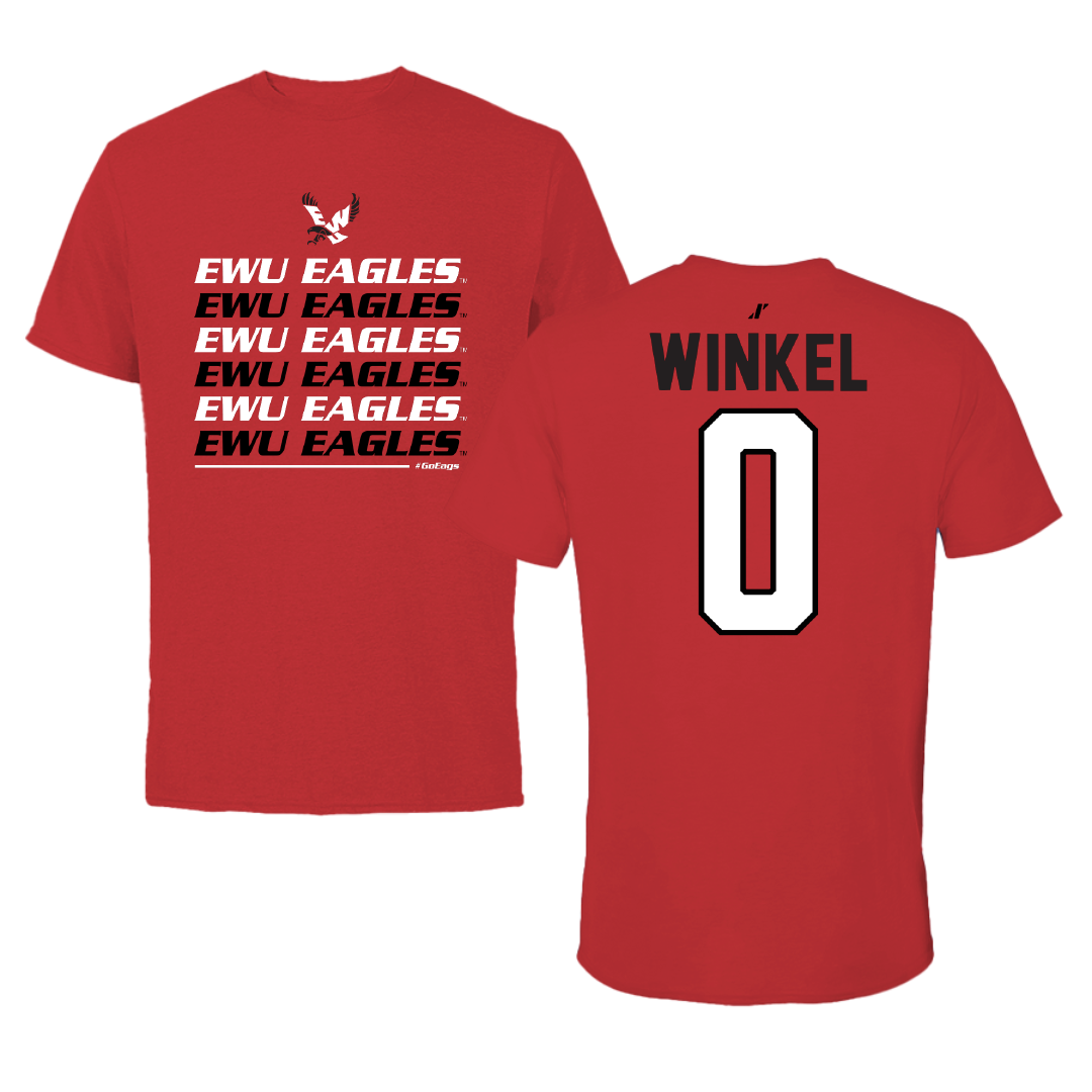Eastern Washington University Basketball Red General Tee - #0 Angelo Winkel