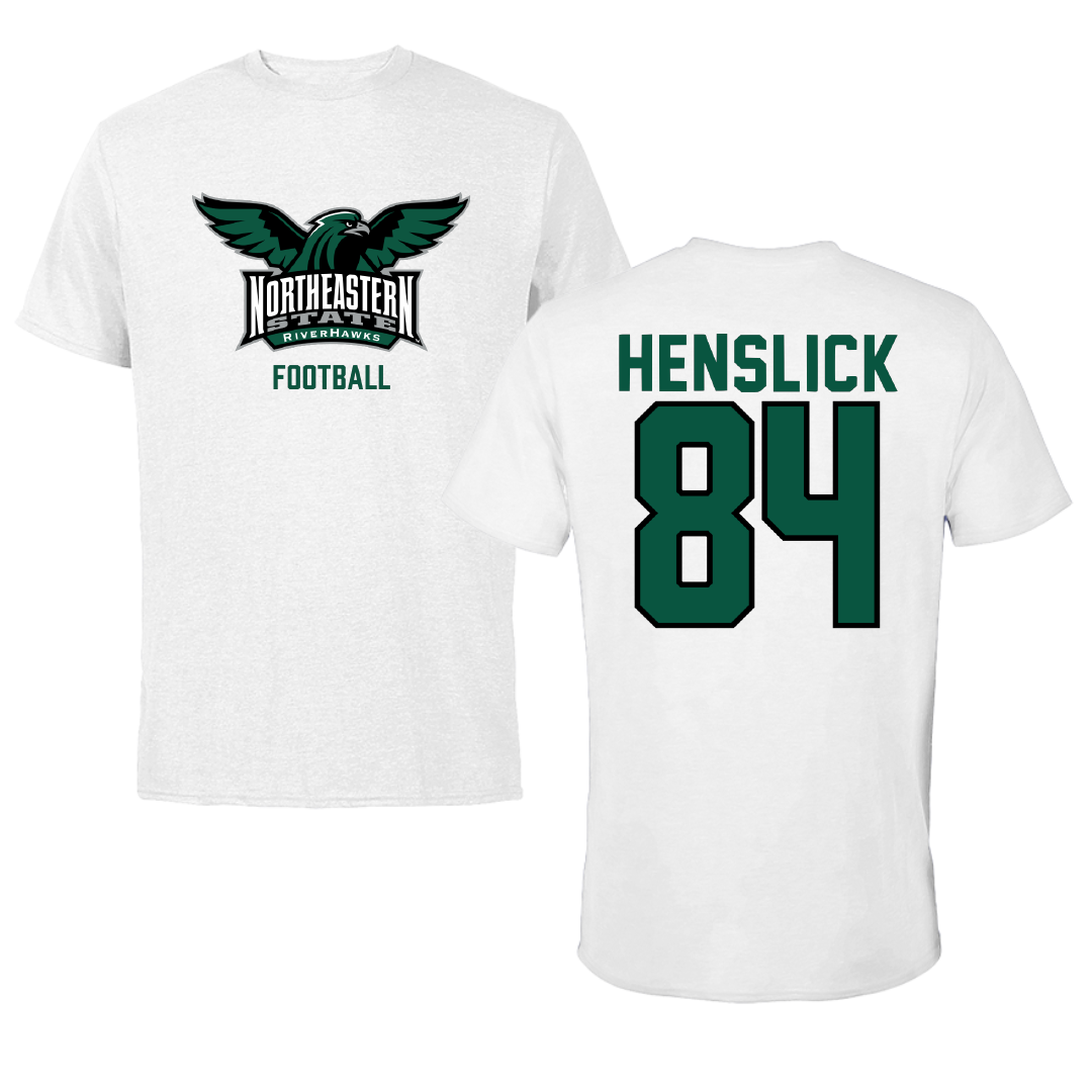 Northeastern State University Football White Performance Tee - #84 Hudson Henslick