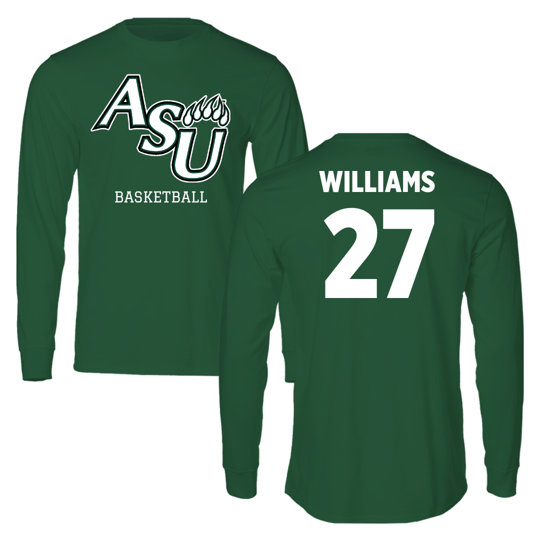 Adams State University Basketball Forest Green Block Performance Long Sleeve - #27 Destan Williams