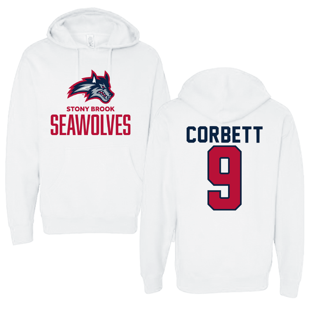 Stony Brook University Soccer White Hoodie - #9 Maya Corbett