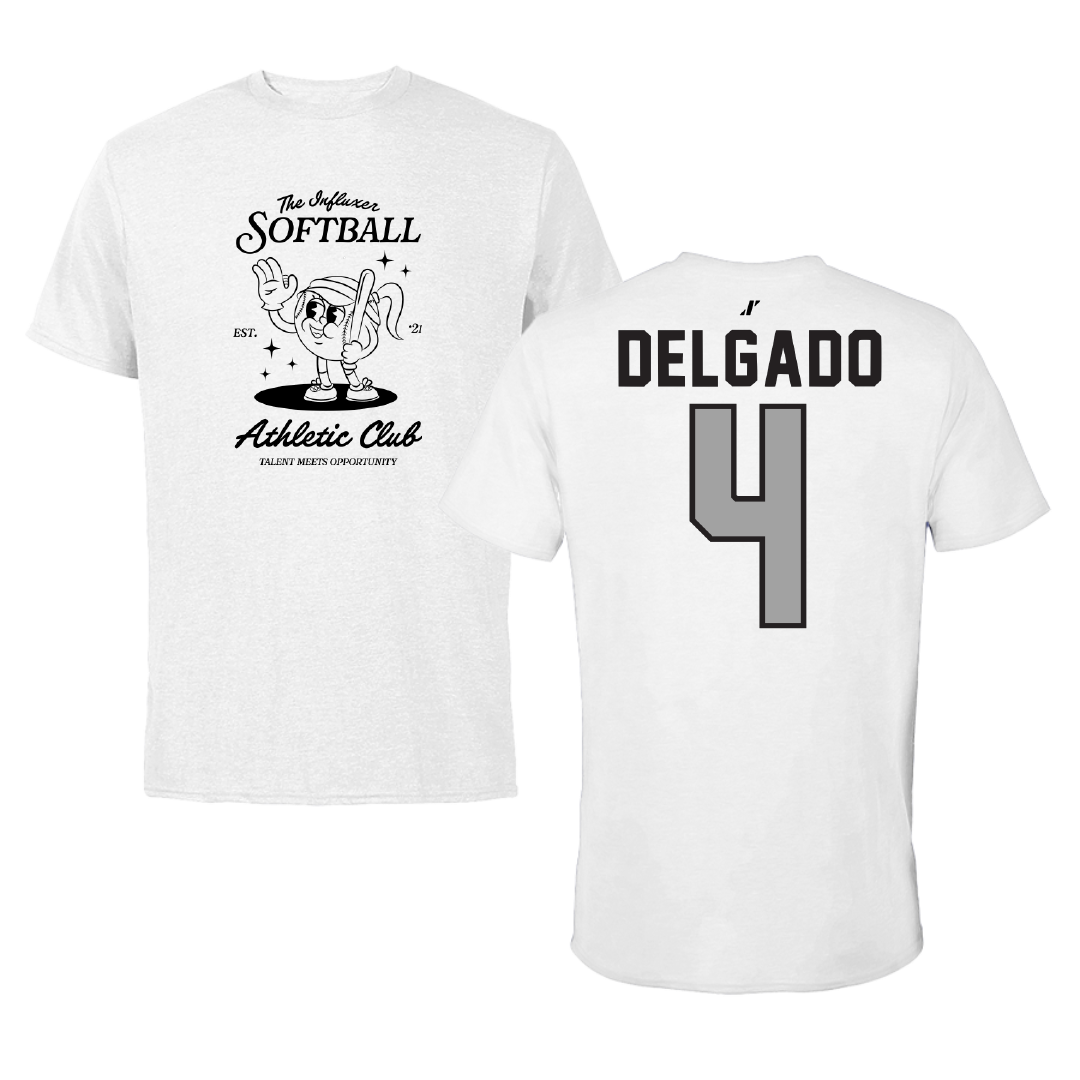 Softball White Influxer Athletic Club Tee - #4 Mariyah Delgado