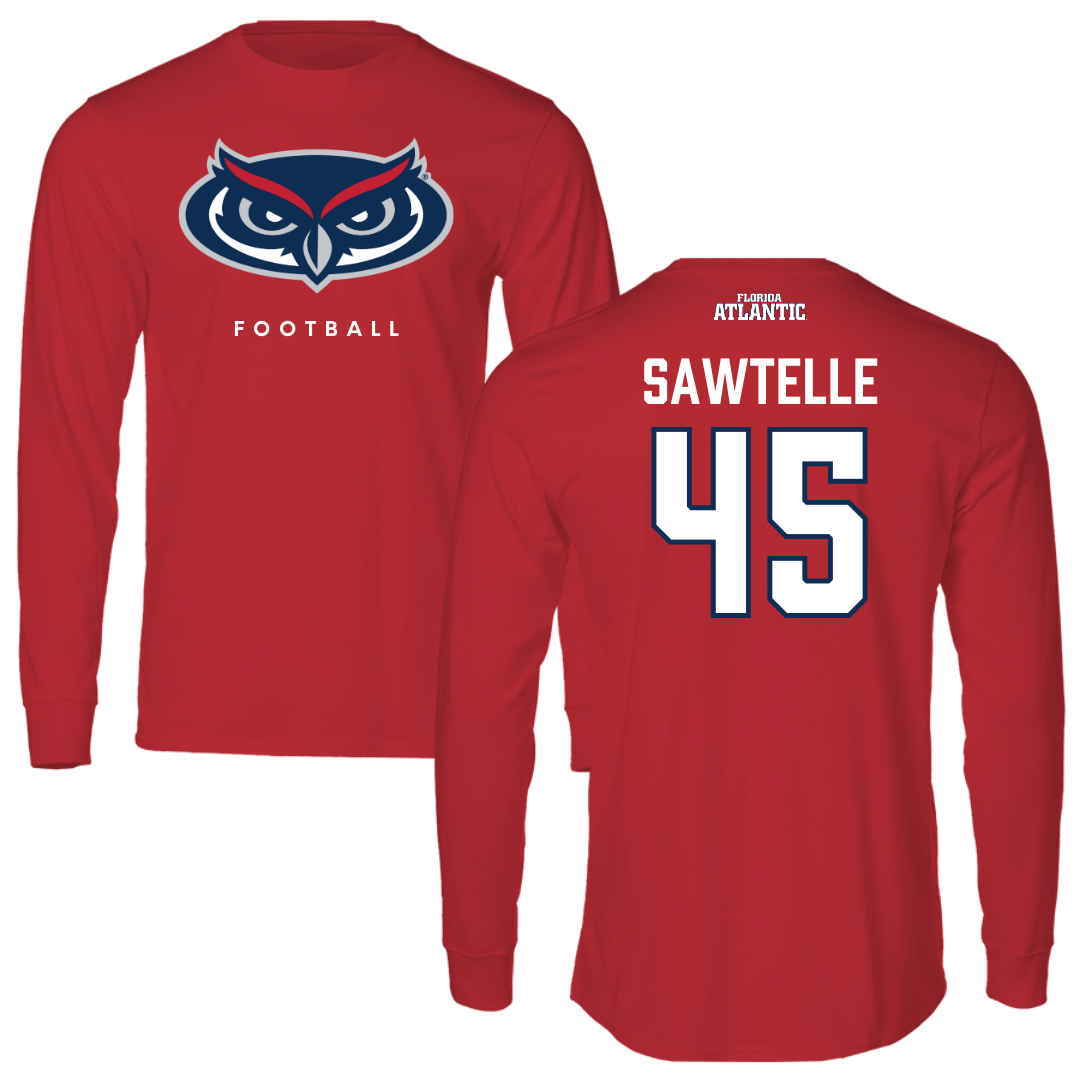Florida Atlantic University Football Red Performance Long Sleeve - #45 Makai Sawtelle