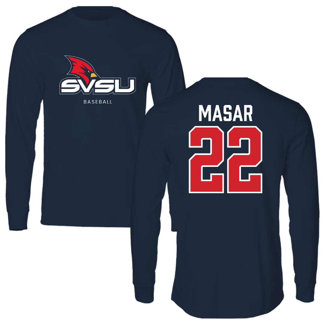 Saginaw Valley State University Baseball Navy Performance Long Sleeve - #22 Nathan Masar