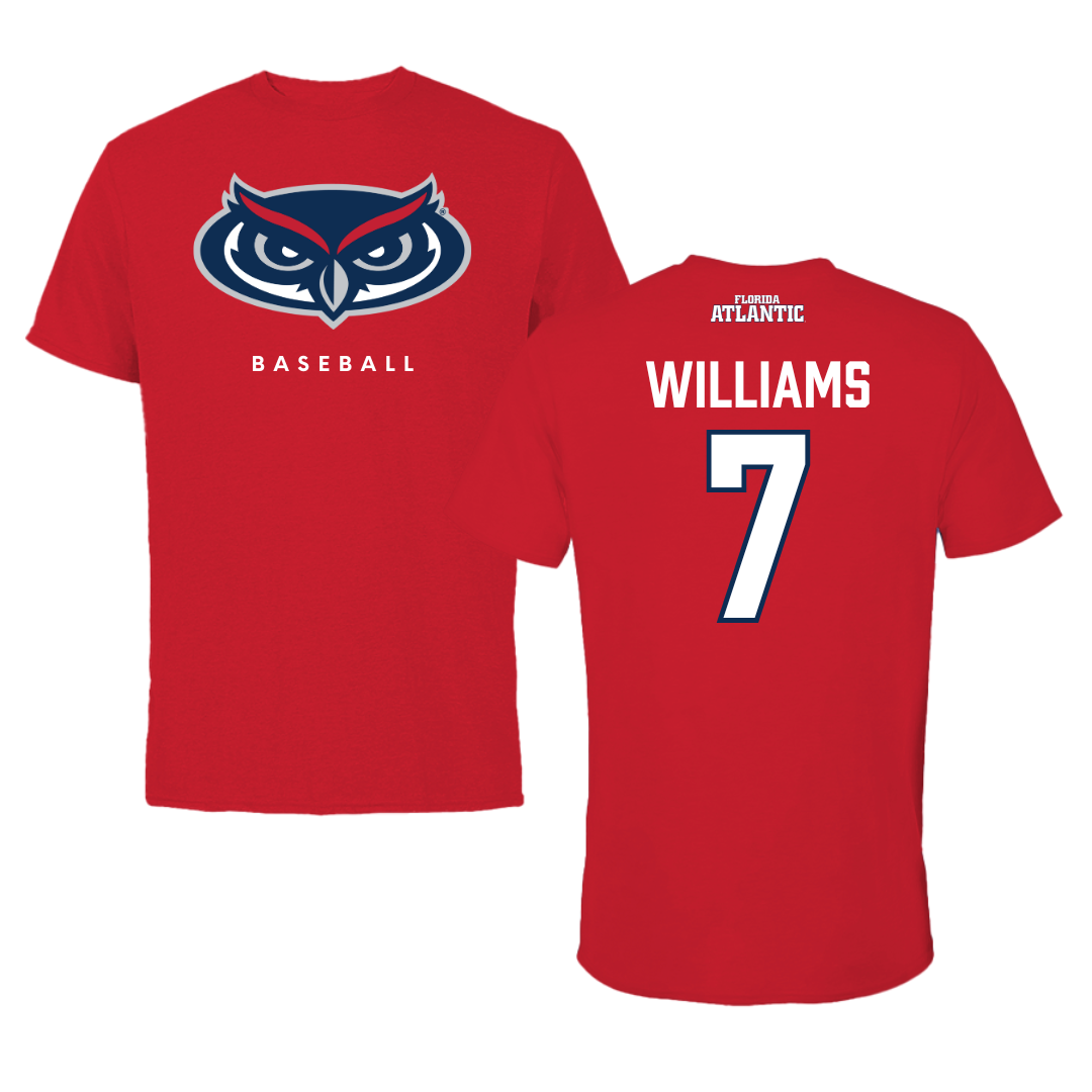 Florida Atlantic University Baseball Red Jersey Performance Tee - #7 CJ Williams
