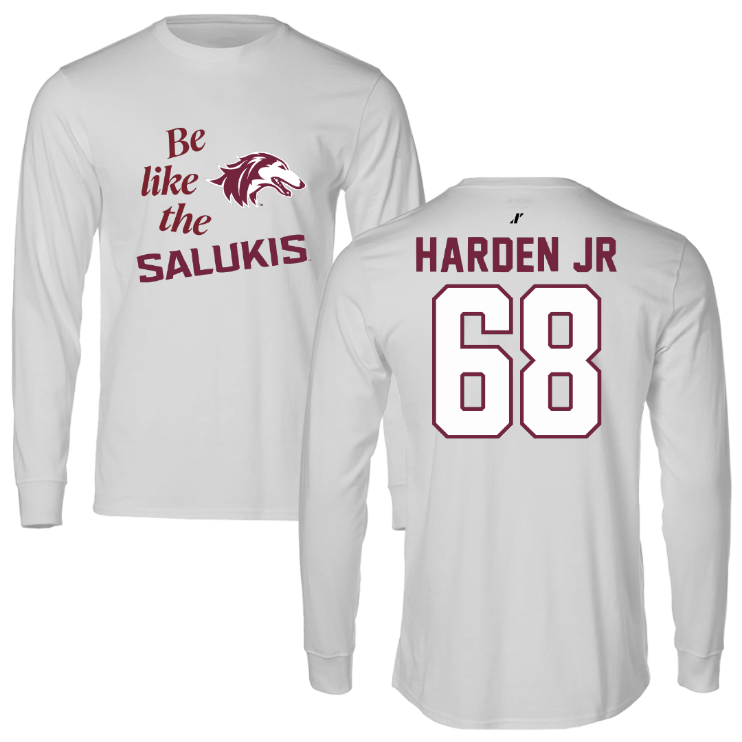 Southern Illinois University at Carbondale Football Light Gray Be Like Us Long Sleeve - #68 Derek Harden Jr