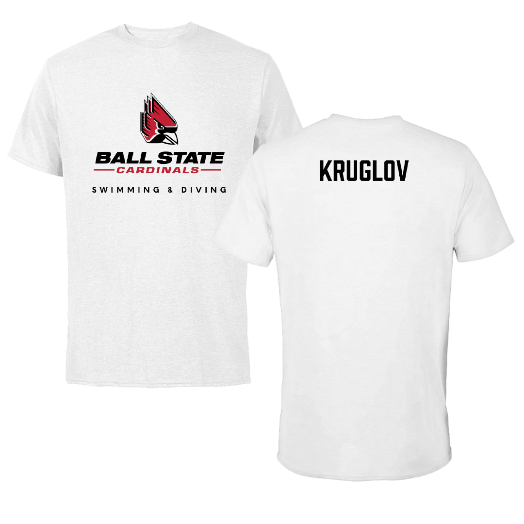 Ball State University Swimming & Diving White Performance Tee - Maxim Kruglov