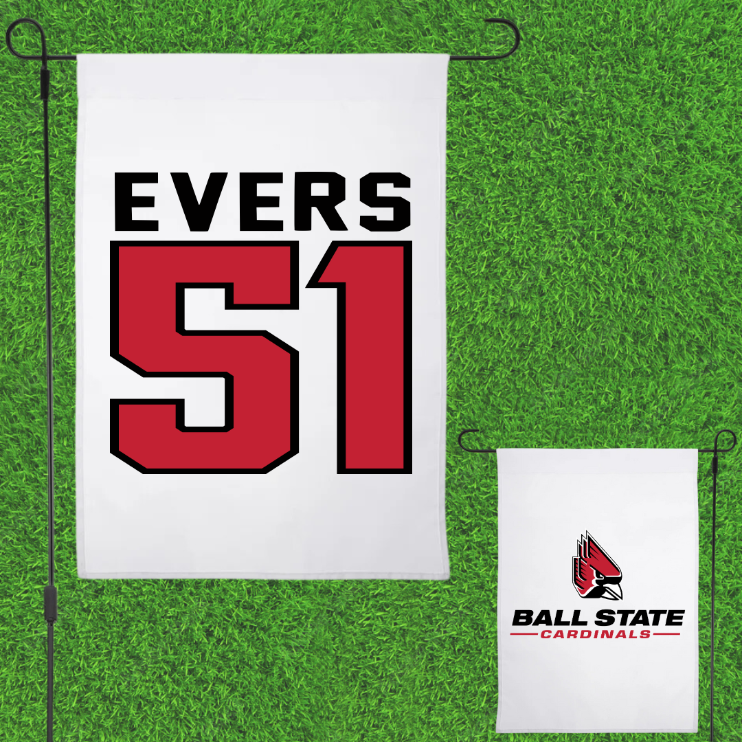 Ball State University Football White Garden Flag - #51 Ethan Evers