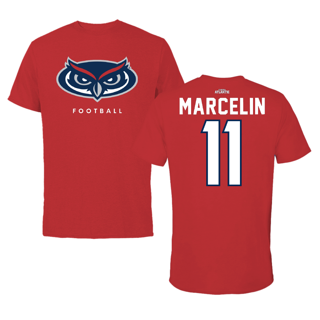 Florida Atlantic University Football Red Jersey Tee - #11 Gavench Marcelin