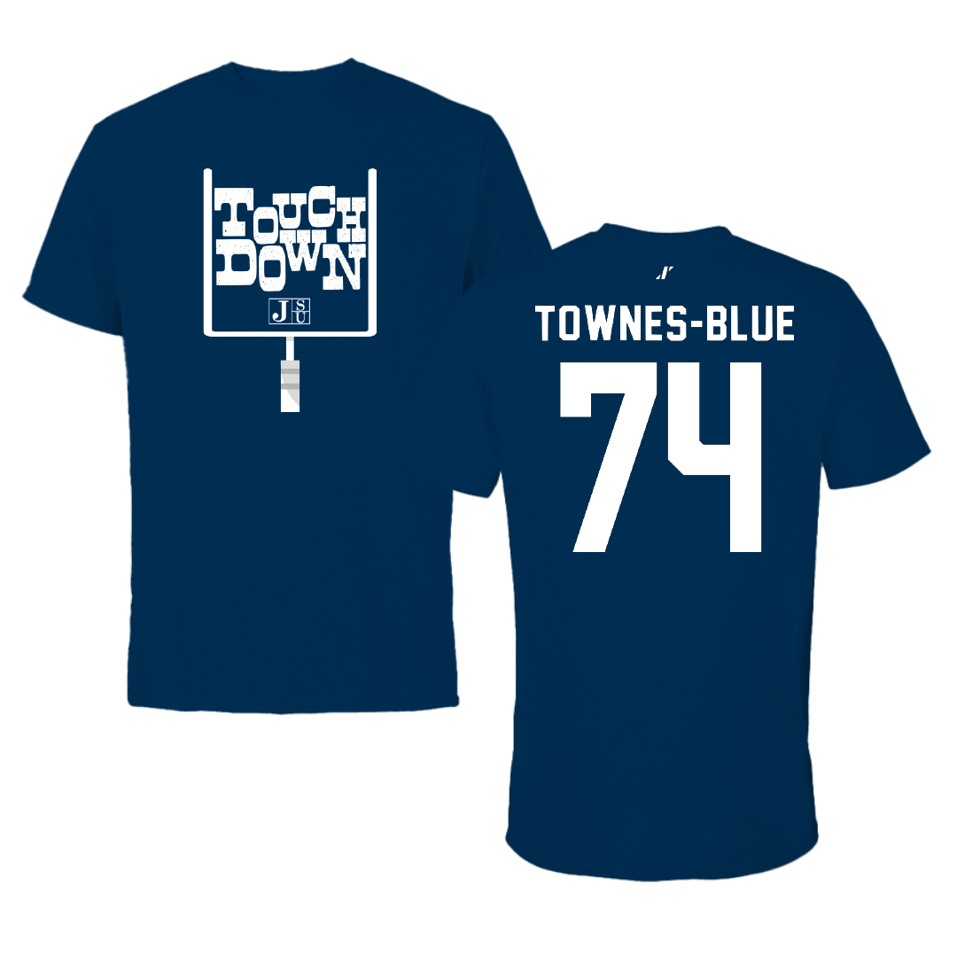 Jackson State University Football Navy Touchdown Tee - #74 D’Andre Townes-Blue