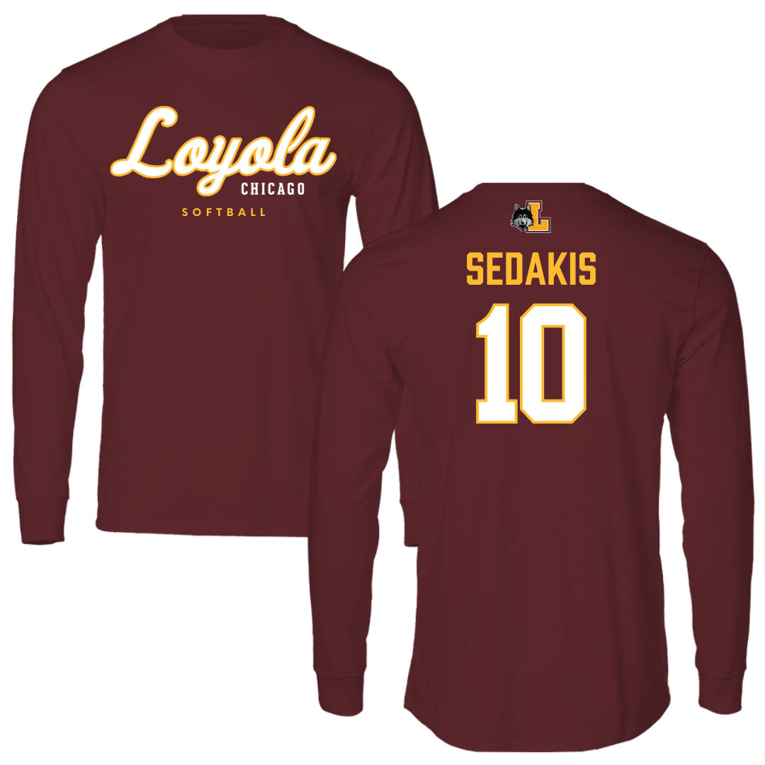 Loyola University-Chicago Softball Maroon Block Performance Long Sleeve - #10 Liz Sedakis