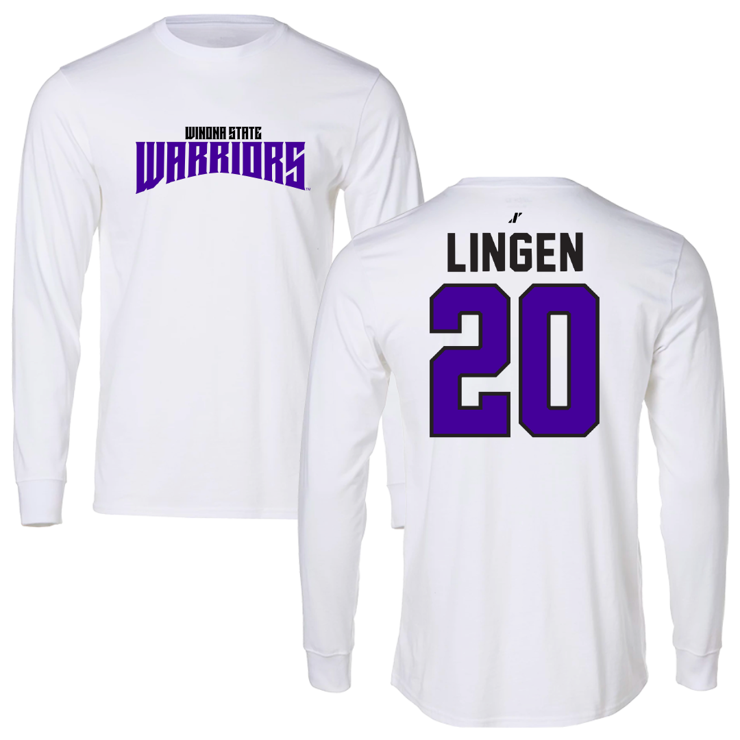 Winona State University Baseball White Classic Performance Long Sleeve - #20 Drew Lingen