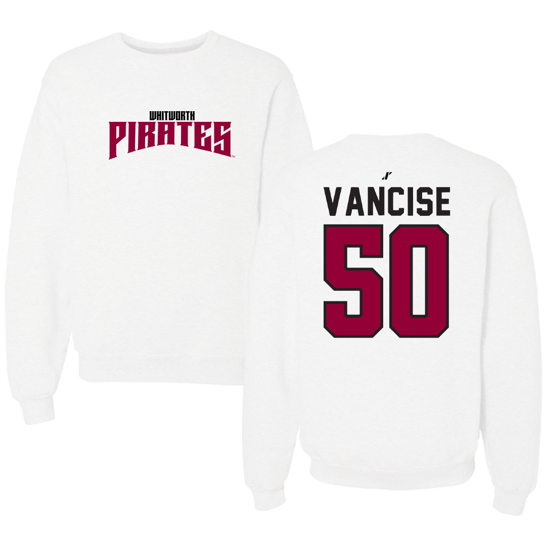 Whitworth University Baseball White Classic Crewneck - #50 Tyler VanCise