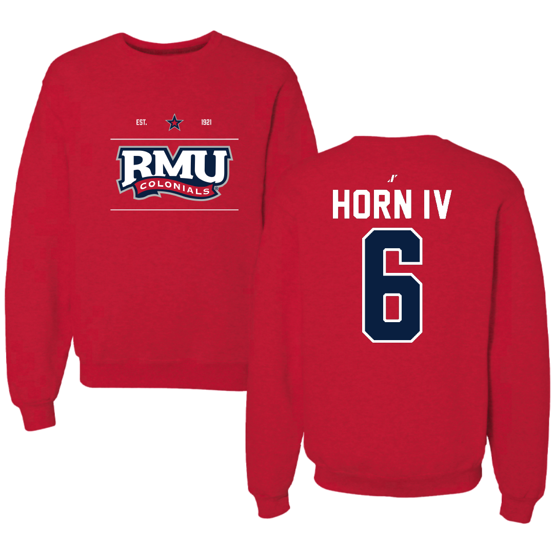 Robert Morris University Football Red General Crewneck - #6 Will Horn IV