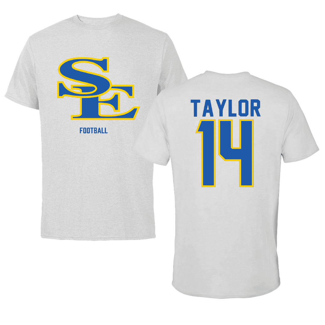 Southeastern Oklahoma State University Football Light Gray Tee - #14 Victor Taylor