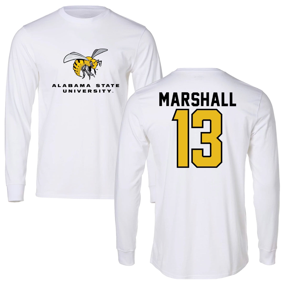 Alabama State University Basketball White Block Long Sleeve - #13 Jordon Marshall