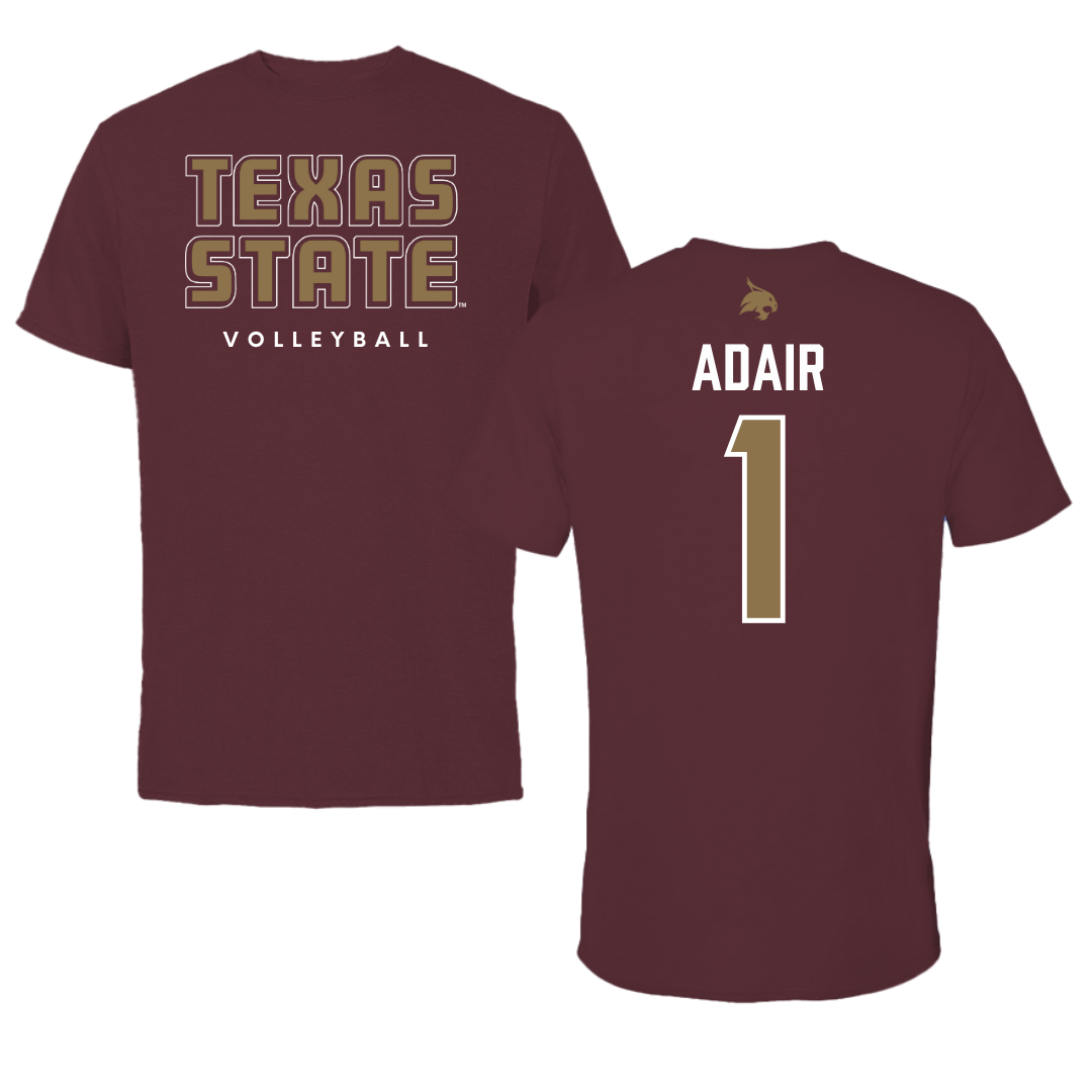 Texas State University Volleyball Maroon Performance Tee - #1 Ally Adair