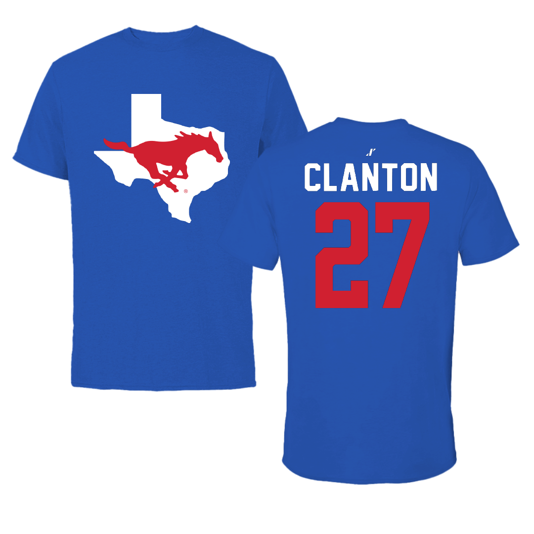 Southern Methodist University Soccer Blue State Tee - #27 Ryan Clanton