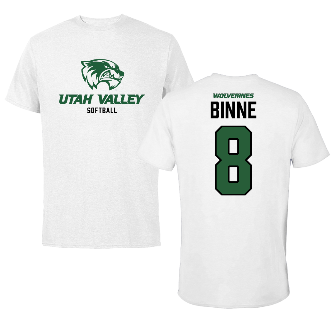 Utah Valley University Softball White Performance Tee - #8 Ryley Binne