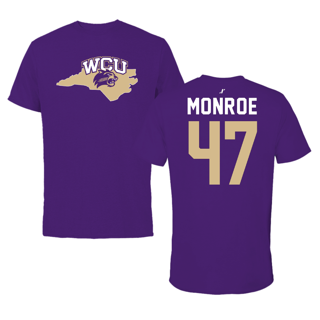 Western Carolina University Football Purple State Tee - #47 Blue Monroe