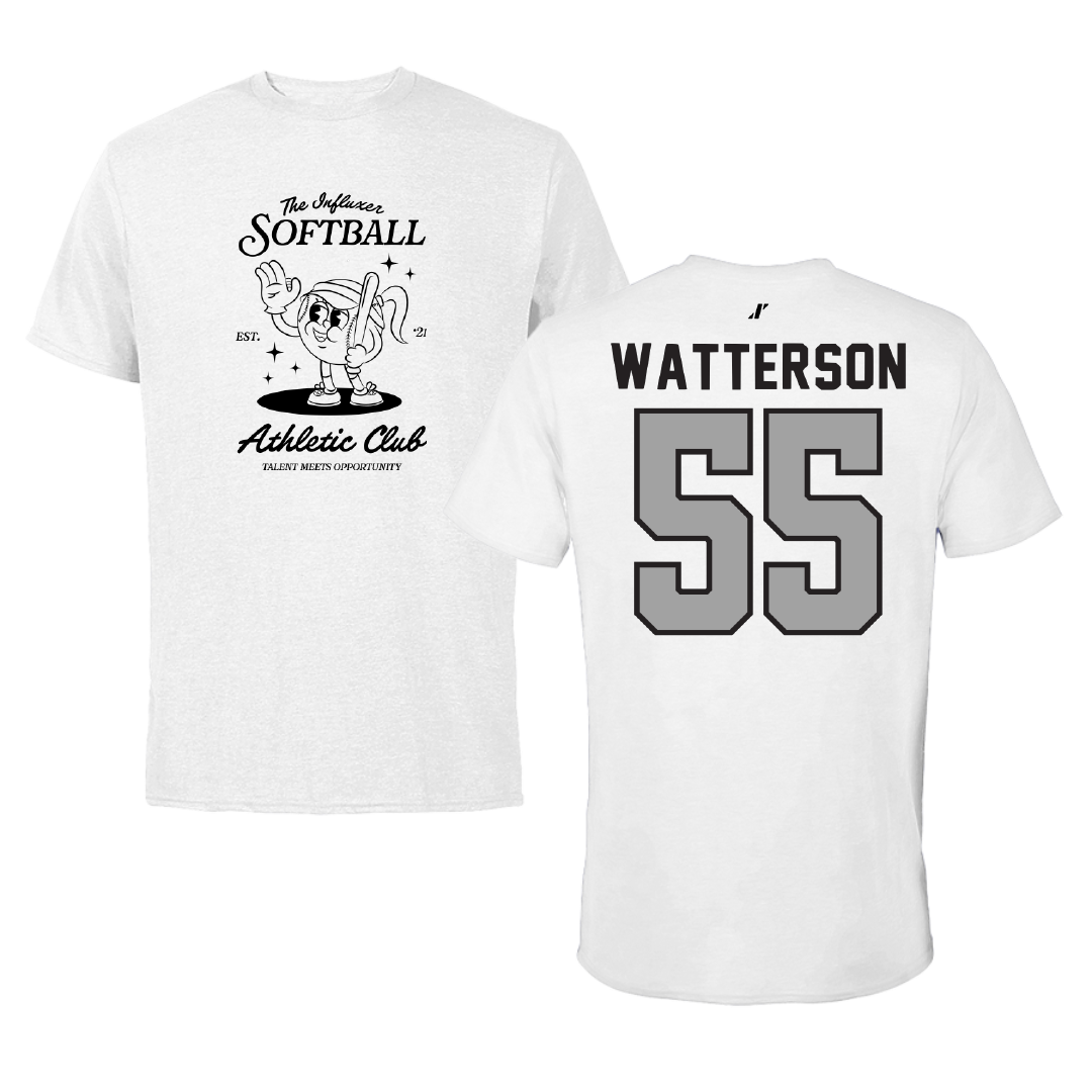Softball White Influxer Athletic Club Tee - #55 Dacie Watterson