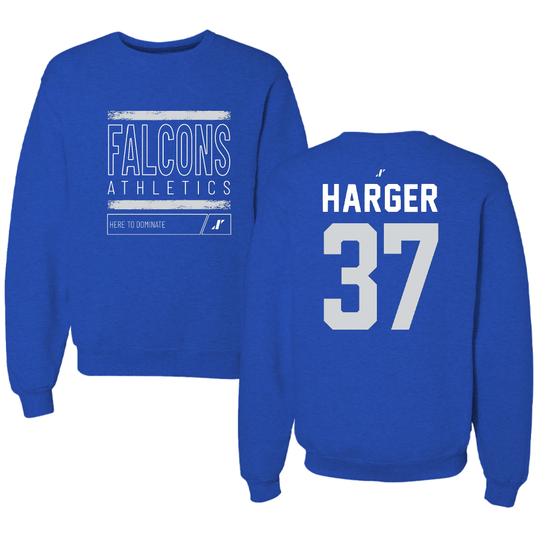 Albertus Magnus College Baseball Blue Dominate Crewneck - #37 Tyler Harger