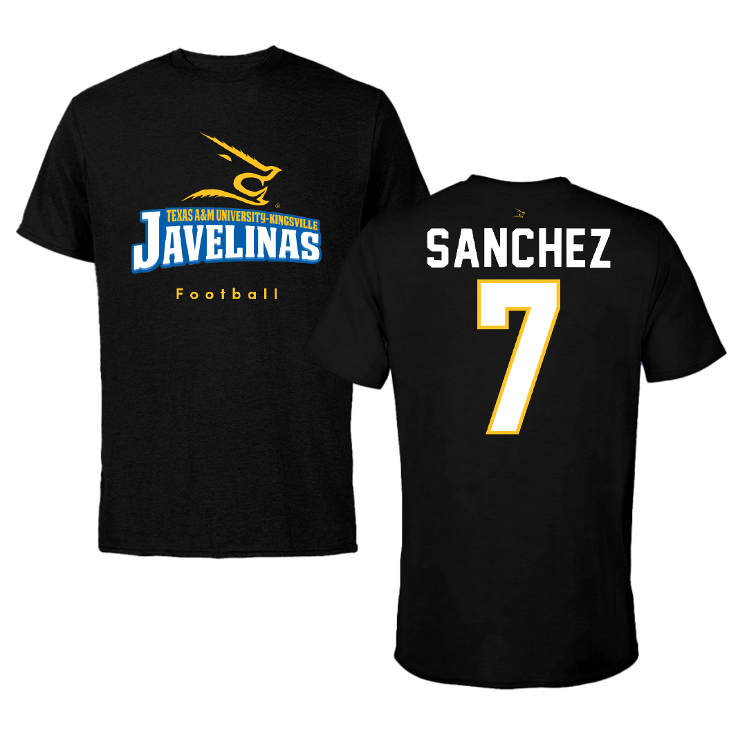 Texas A&M University-Kingsville Football Black Tee - #7 Seven Sanchez