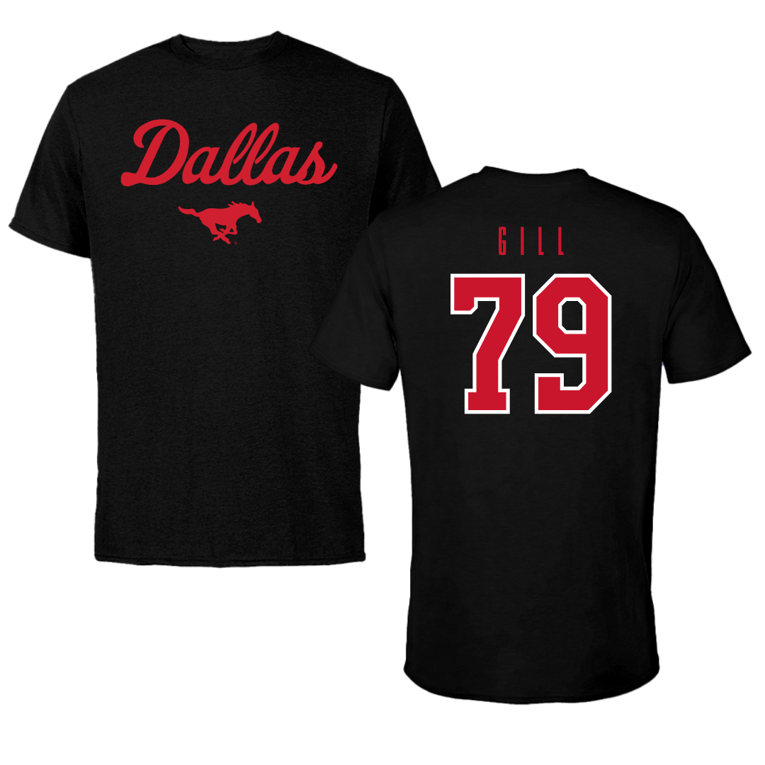Southern Methodist University Football Black Dallas Performance Tee - #79 Reagan Gill
