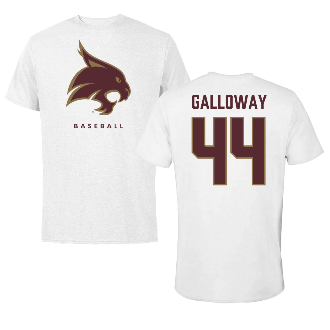 Texas State University Baseball White Performance Tee - #44 Rashawn Galloway