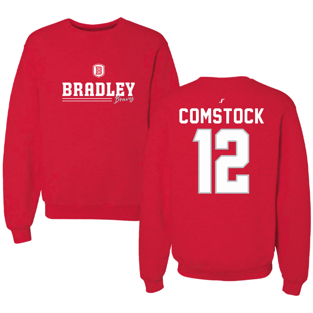 Bradley University Softball Red General Crewneck - #12 Austin Comstock