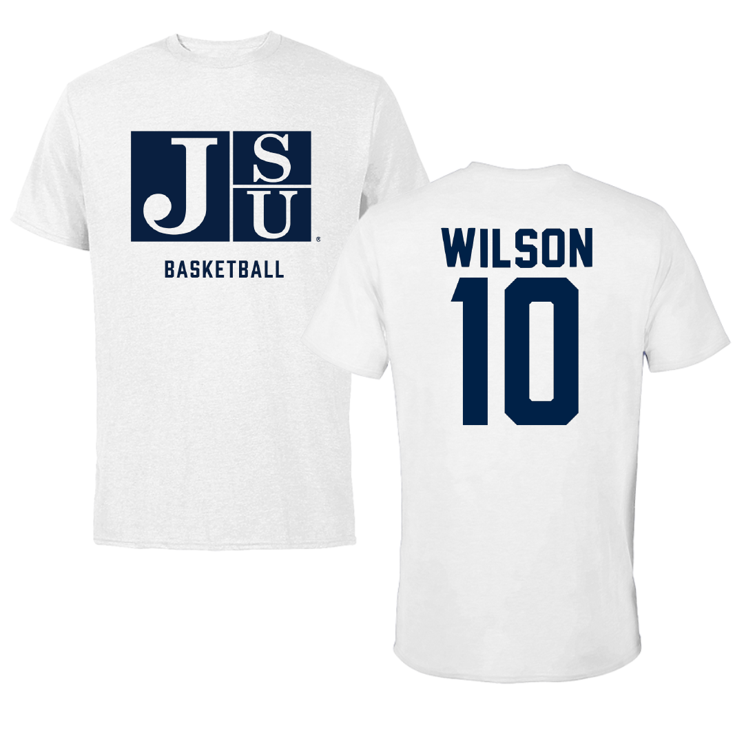 Jackson State University Basketball White Tee - #10 Ebo Wilson