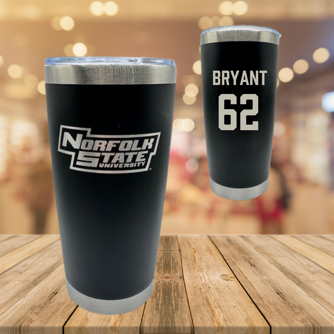 Norfolk State University Football Black Stainless Steel Tumbler - #62 Jaden Bryant