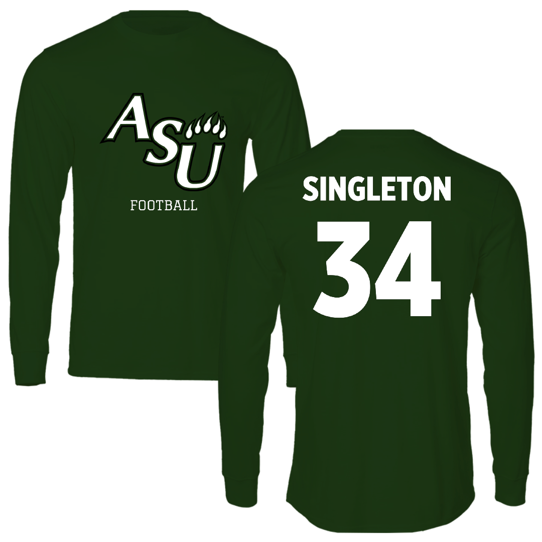 Adams State University Football Forest Green Block Long Sleeve - #34 Kwesi Singleton