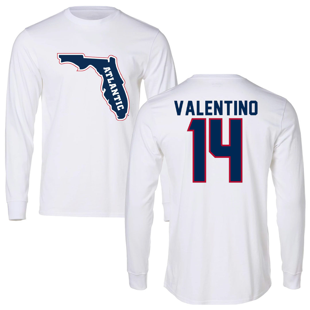 Florida Atlantic University Football White Performance Long Sleeve - #14 Michael Valentino