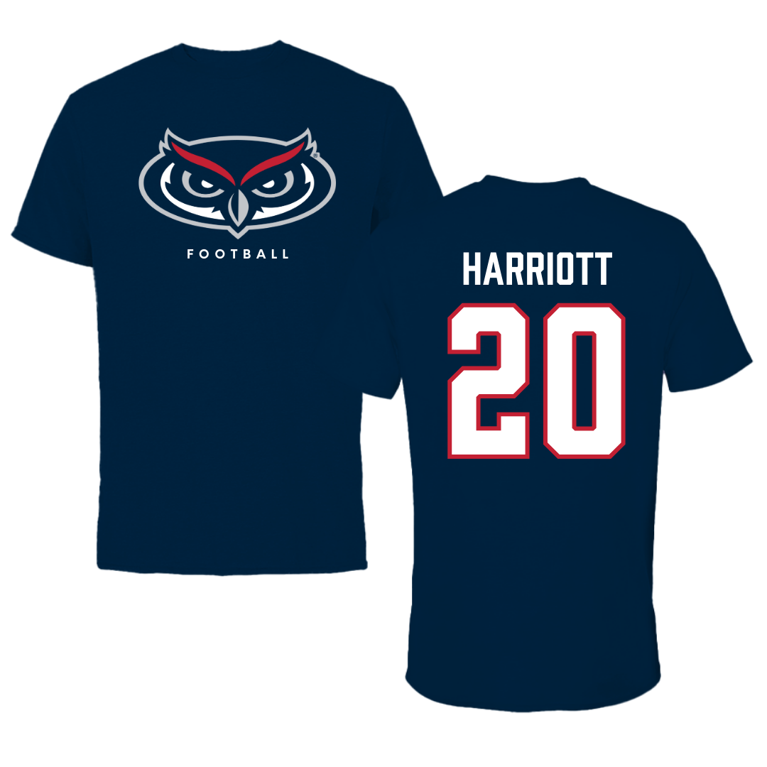Florida Atlantic University Football Navy Mascot Tee - #20 Joshua Harriott