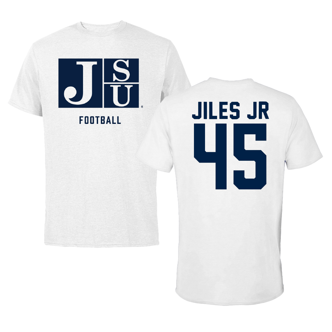 Jackson State University Football White Tee - #45 Kenneth Jiles Jr