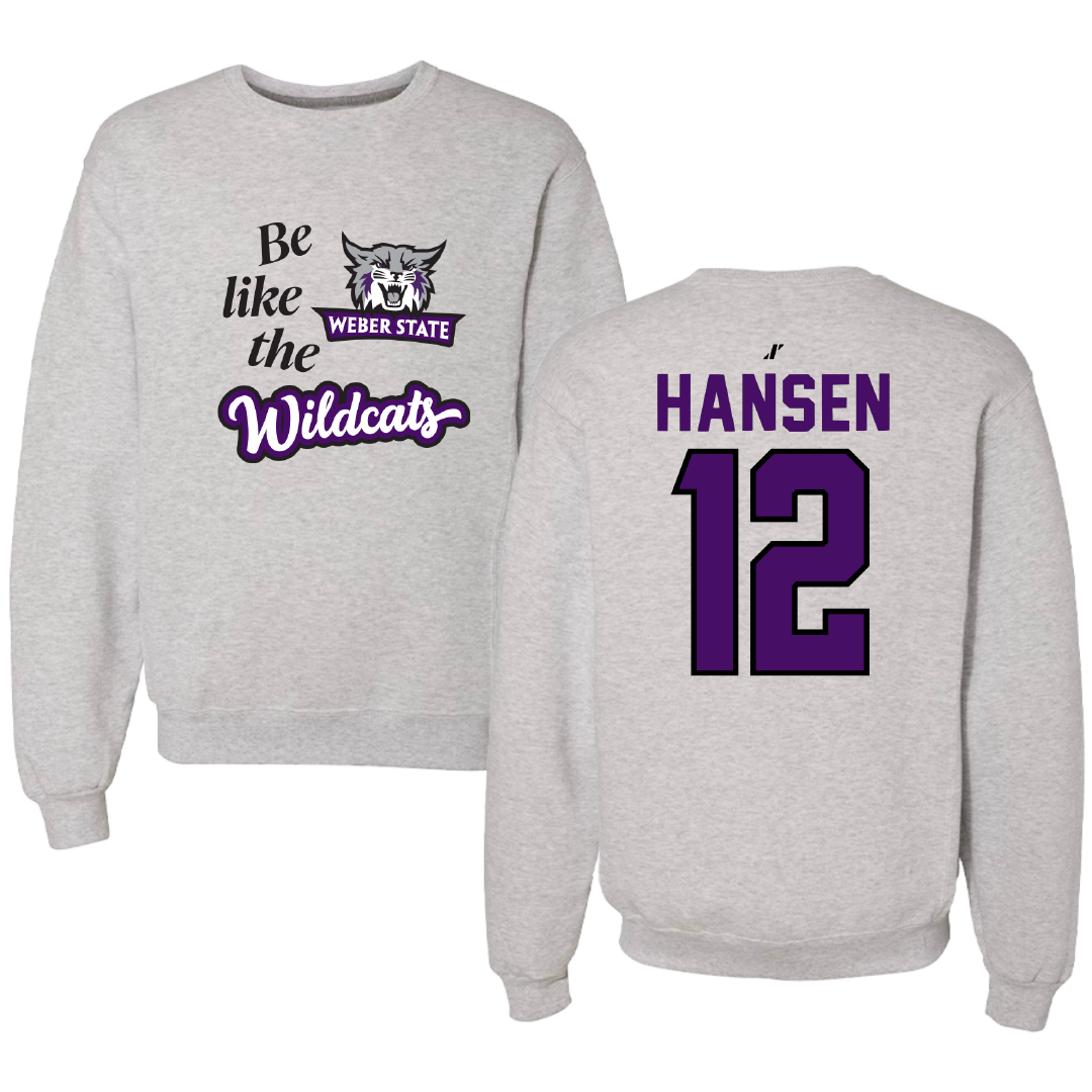 Weber State University Football Light Gray Be Like Us Crewneck - #12 Kao Hansen