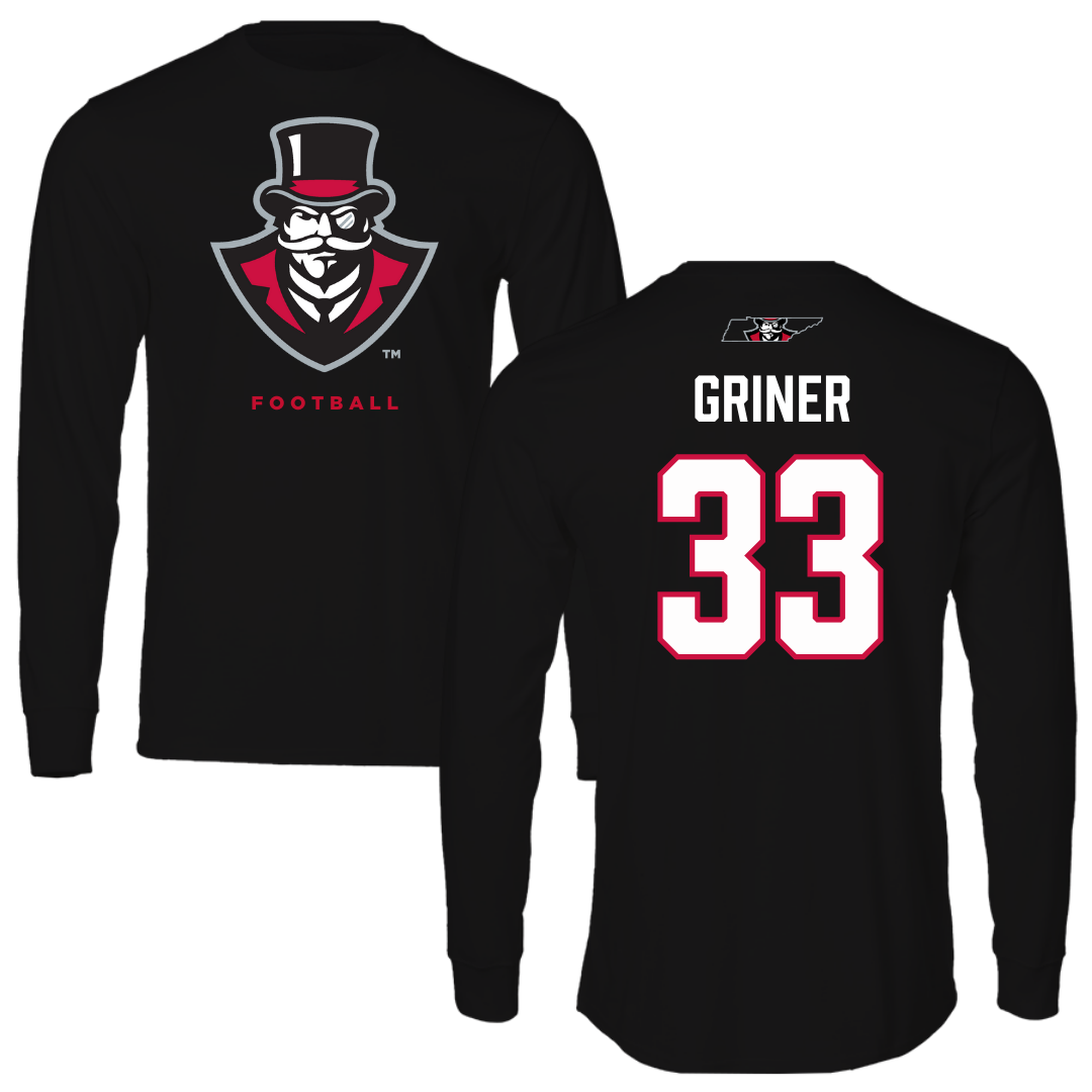 Austin Peay State University Football Black Mascot Performance Long Sleeve - #33 Jackson Griner