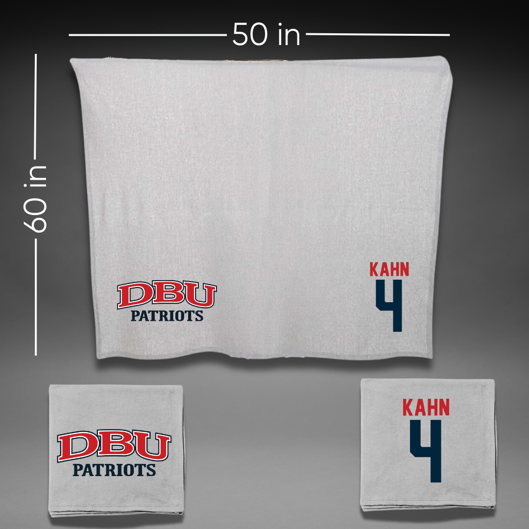Dallas Baptist University Basketball Gray Blanket - #4 Cameron Kahn