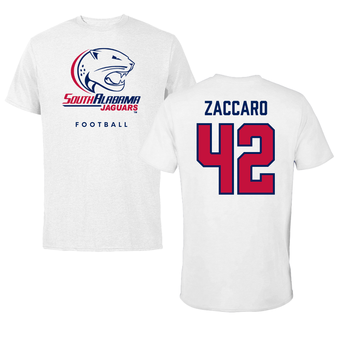 University of South Alabama Football White Performance Tee - #42 Anthony Zaccaro