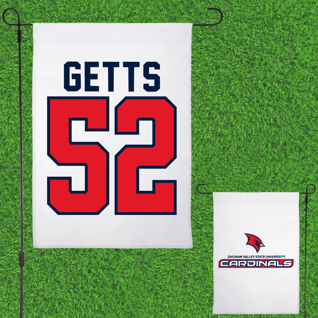 Saginaw Valley State University Baseball White Garden Flag - #52 Steven Getts