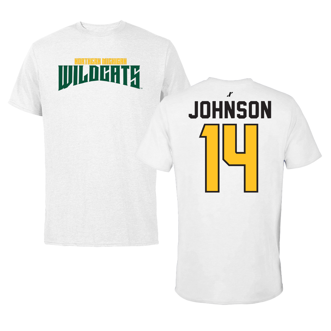 Northern Michigan University Soccer White Classic Tee - #14 Noah Johnson