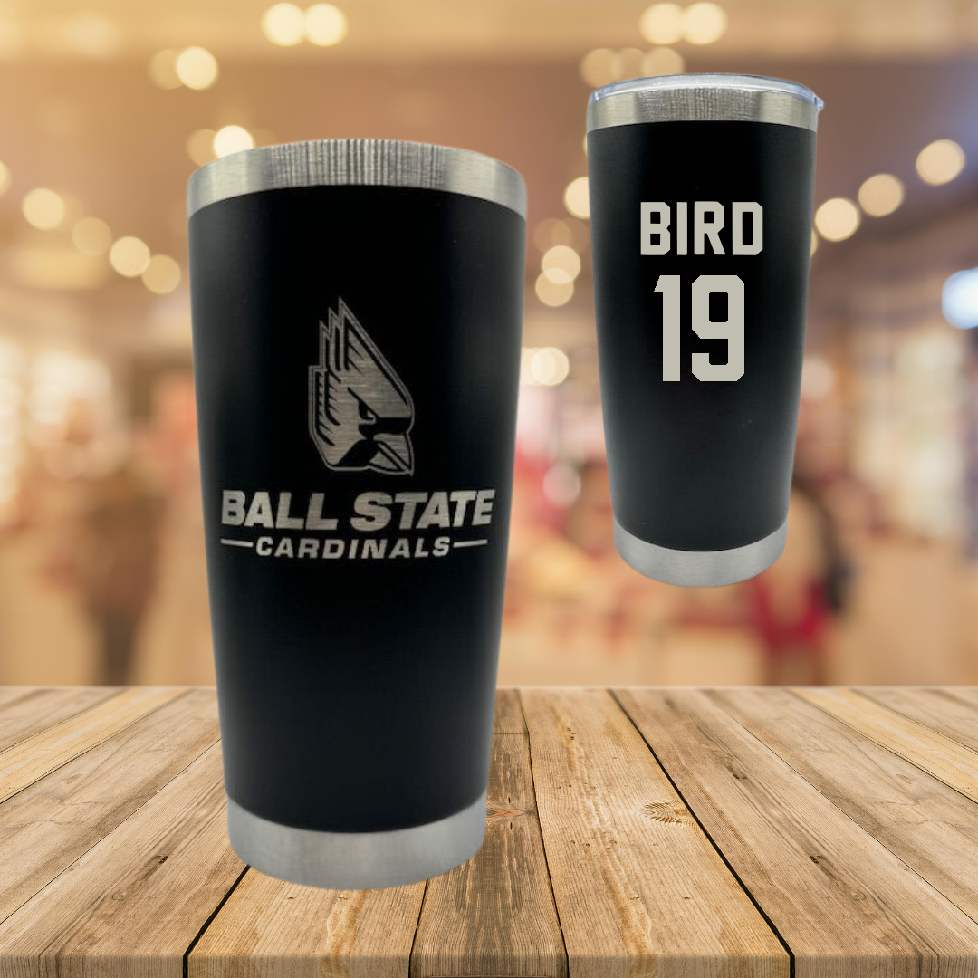 Ball State University Soccer Black Stainless Steel Tumbler - #19 Sami Bird