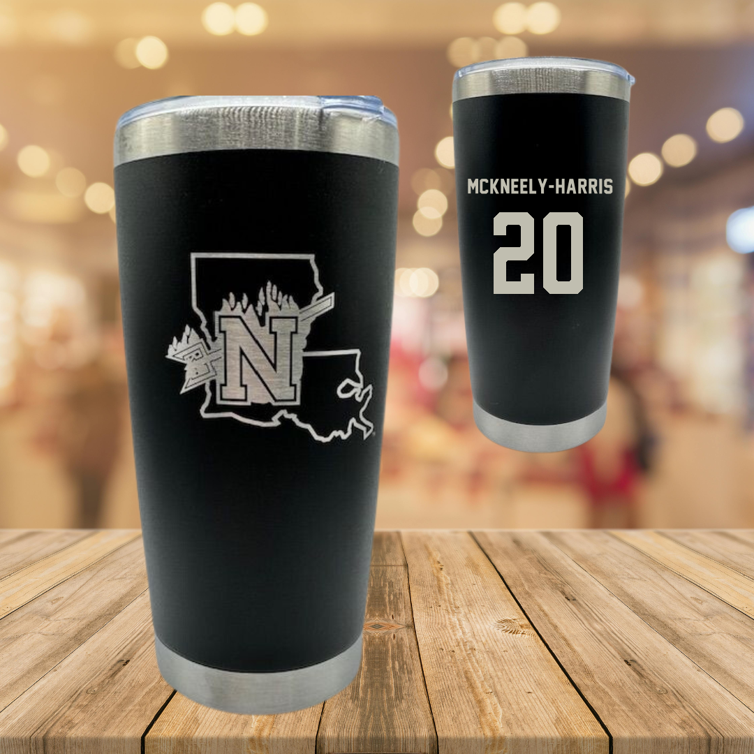 Northwestern State University Football Black Stainless Steel Tumbler - #20 Ray Mckneely-Harris