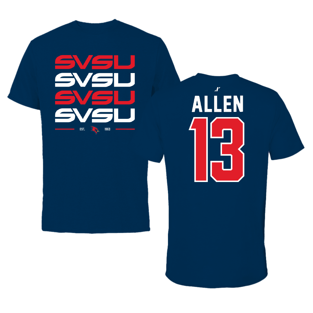 Saginaw Valley State University Soccer Navy General Performance Tee - #13 Luke Allen