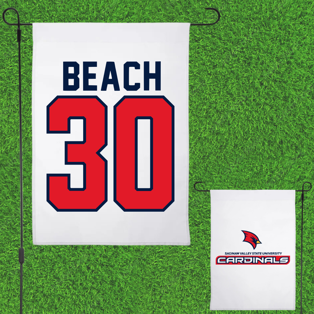 Saginaw Valley State University Soccer White Garden Flag - #30 Connor Beach