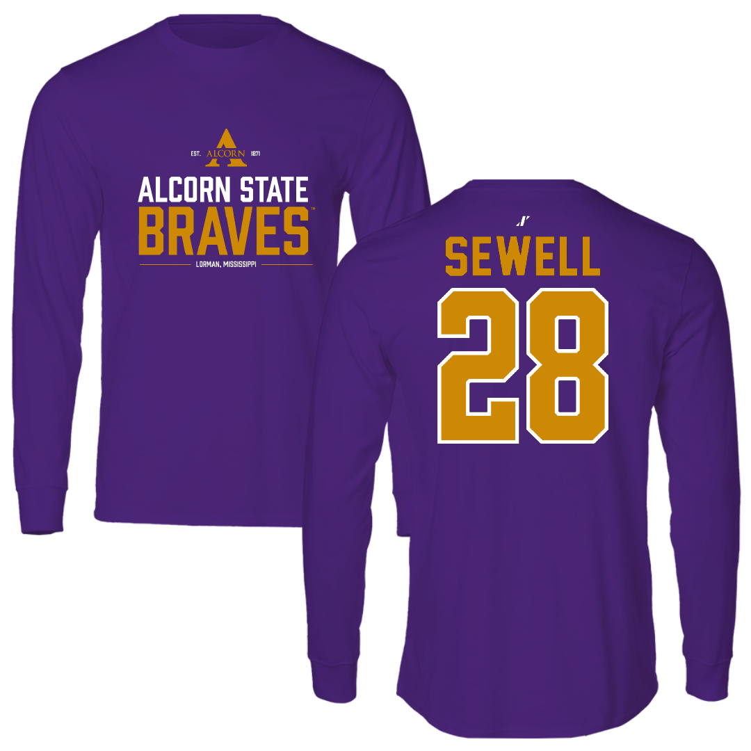 Alcorn State University Football Purple General Long Sleeve - #28 Jacorian Sewell