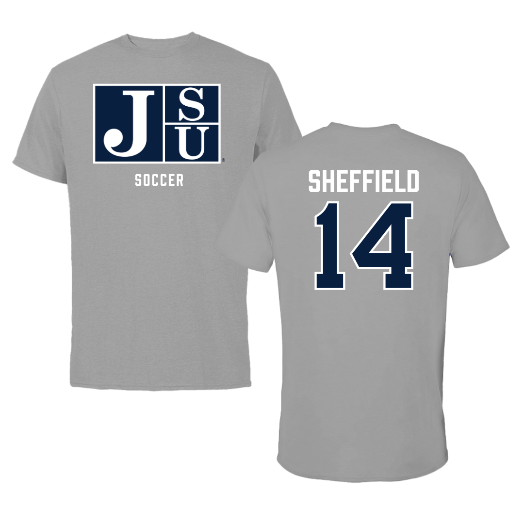 Jackson State University Soccer Gray Tee - #14 Elon Sheffield